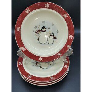 Royal Seasons RN1 Stoneware Snowman 6 1/2" Bread and Butter Plates Set of 4